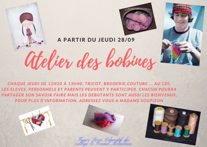 L’atelier des bobines à partir du 28 septembre