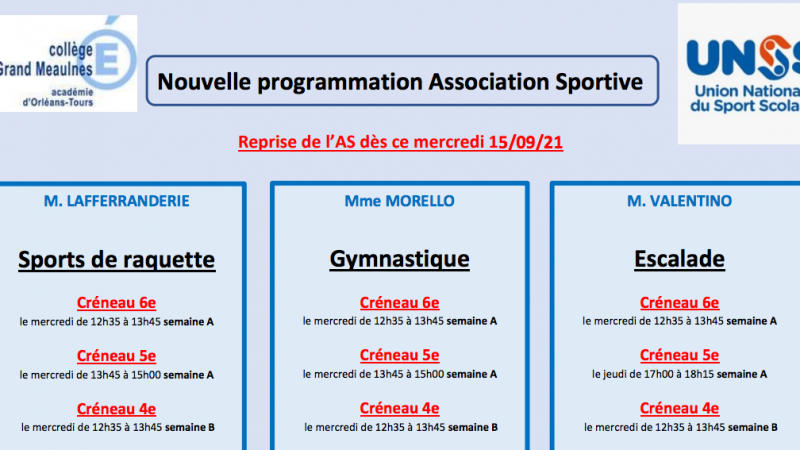 Découvrez la nouvelle programmation de l’Association Sportive